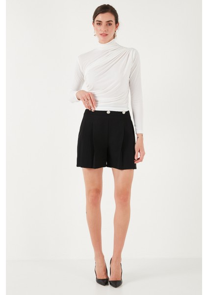 Streç Büzgü Detaylı Slim Fit Dik Yaka Bluz Bayan Bluz 669925 modelleri