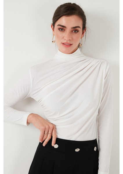 Streç Büzgü Detaylı Slim Fit Dik Yaka Bluz Bayan Bluz 669925 indirimleri