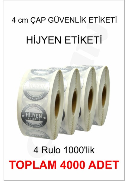 Hijyen Etiketi Güvenlik Etiketi 4cm Çap Gümüş Baskı 4000 Adet