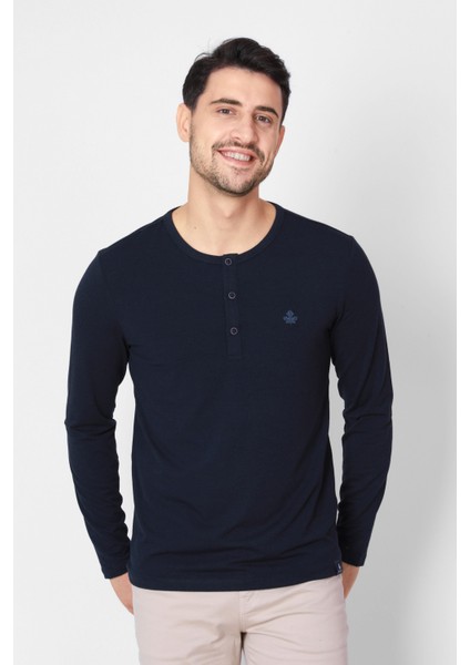 Düğmeli Bisiklet Yaka Uzun Kollu T-shirt NP-Collargo - Lacivert fiyatları