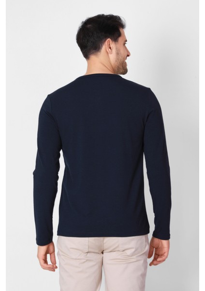 Düğmeli Bisiklet Yaka Uzun Kollu T-shirt NP-Collargo - Lacivert modelleri