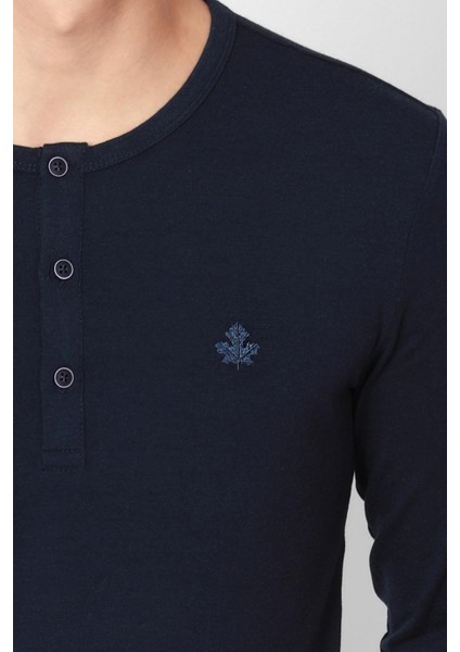 Düğmeli Bisiklet Yaka Uzun Kollu T-shirt NP-Collargo - Lacivert fırsatları