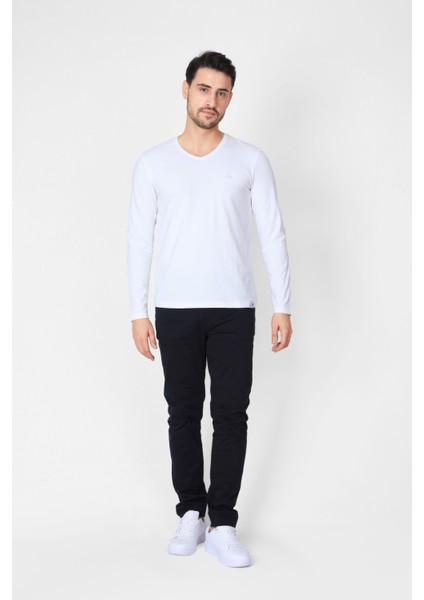V Yaka Uzun Kollu T-shirt NP-Trelargo - Ekru