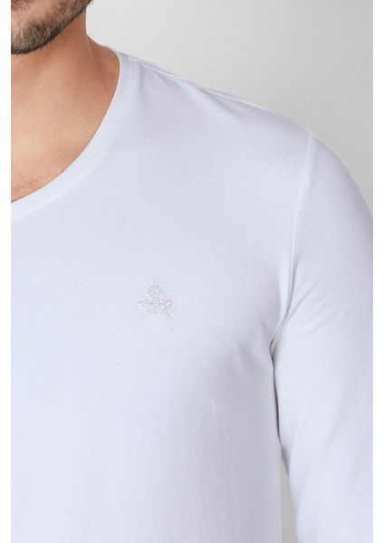V Yaka Uzun Kollu T-shirt NP-Trelargo - Ekru