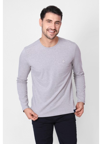 O Yaka Uzun Kollu T-shirt NP-Dolargo - Kahve Melanj