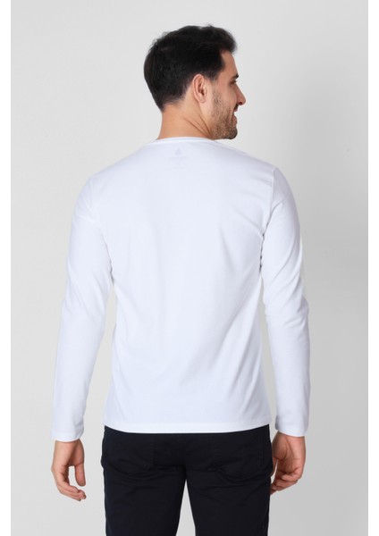 Düğmeli Bisiklet Yaka Uzun Kollu T-shirt NP-Collargo - Ekru