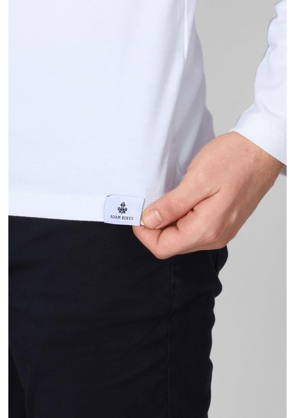 Düğmeli Bisiklet Yaka Uzun Kollu T-shirt NP-Collargo - Ekru