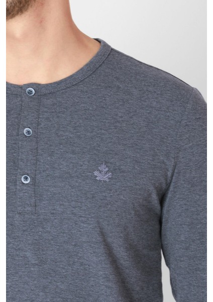 Düğmeli Bisiklet Yaka Uzun Kollu T-shirt NP-Collargo - Koyu Gri fırsatları
