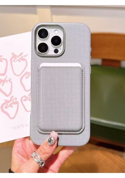 iPhone 14 Pro Max Uyumlu Lüks Desenli Gri Deri Cüzdanlı Magsafe Özellikli Kılıf