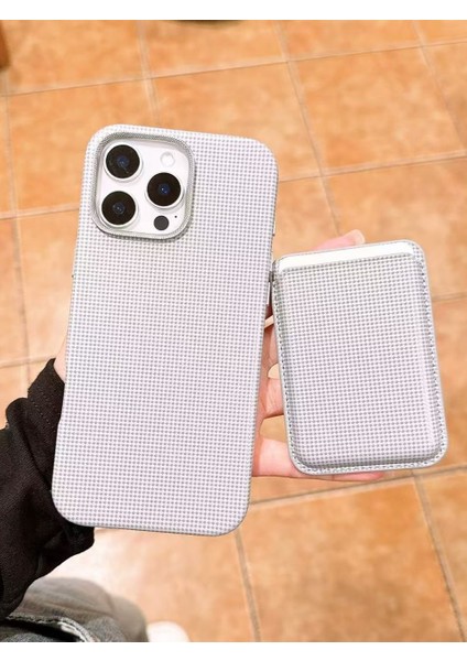 iPhone 14 Pro Max Uyumlu Lüks Desenli Gri Deri Cüzdanlı Magsafe Özellikli Kılıf
