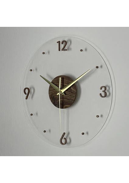 Quartz Saat - Işıklı Pleksi Duvar Saati, El Yapımı, Sessiz, Modern Dekoratif Tasarım, 35 cm