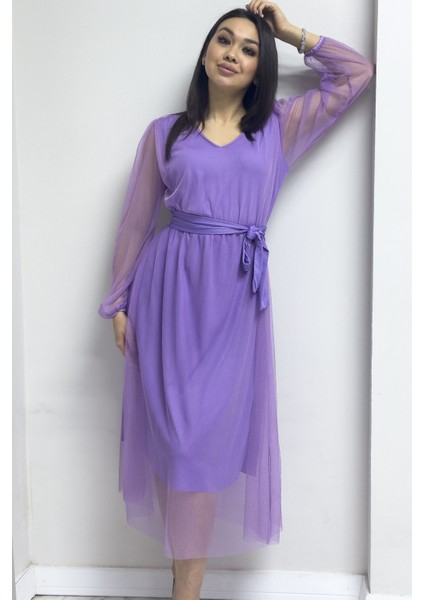 - Kadın V Yaka Tül Kloş Büyük Beden Elbise Lila, Bordo, Siyah, Petrol Mavi fiyatları