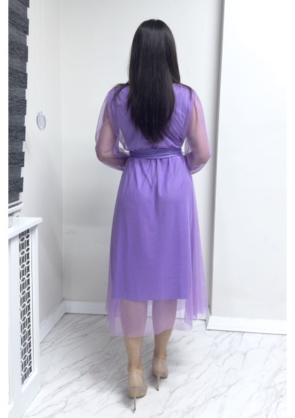 - Kadın V Yaka Tül Kloş Büyük Beden Elbise Lila, Bordo, Siyah, Petrol Mavi fırsatları