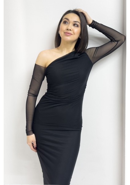 - Kadın Siyah Tek Omuz Likralı Tül Elbise fiyatları