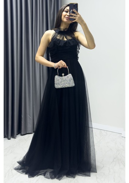 - Kadın Drapeli Kolsuz Tül Abiye Elbise Kırmızı, Zümrüt Yeşil, Saks Mavi, Mor, Bebe Mavi, Beyaz, Siyah, Bordo