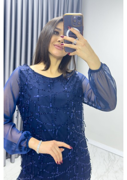 - Kadın Büyük Beden Şifon Pulpayet Abiye Elbise Lacivert, Gold, Siyah modelleri