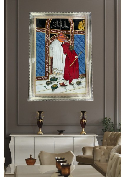 El Yapımı Kaplumbağa Terbiyecisi Motifli Çini Duvar Tablosu (40 cm x 60 cm )