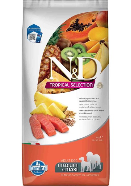 Nd Tropical Selection Somonlu ve Tropikal Meyveli Orta ve Büyük Irk Yetişkin Köpek Maması 10KG