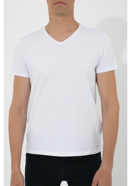 V Yaka T-shirt N-Simplo - Beyaz
