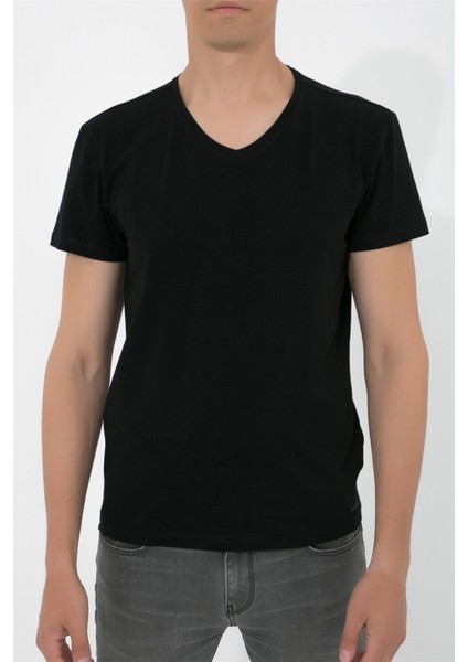 V Yaka T-shirt N-Simplo - Siyah
