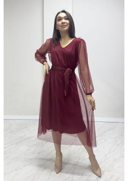 - Kadın V Yaka Tül Kloş Büyük Beden Elbise Lila, Bordo, Siyah, Petrol Mavi fiyatları