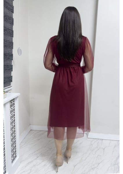 - Kadın V Yaka Tül Kloş Büyük Beden Elbise Lila, Bordo, Siyah, Petrol Mavi fırsatları