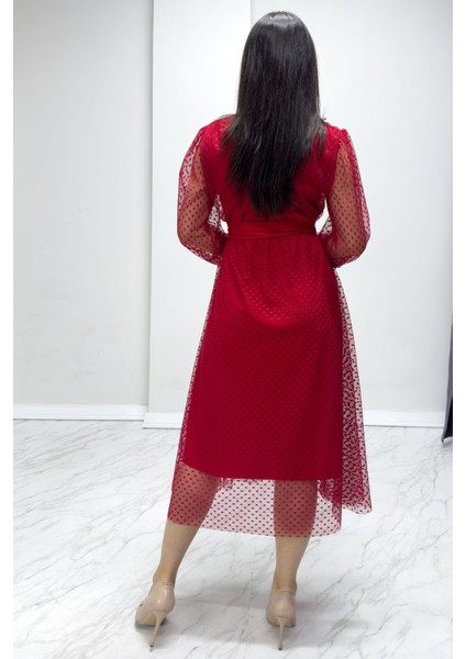 - Kadın Puantiyeli Kuşaklı V Yaka Kloş Büyük Beden Elbise Siyah, Zümrüt Yeşil, Pudra, Mor, Kırmızı, Bordo fırsatları