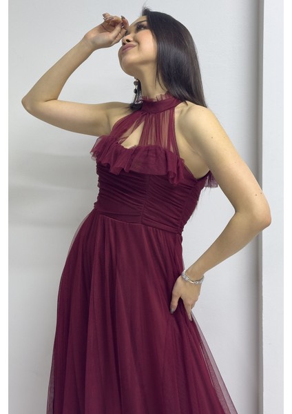 - Kadın Drapeli Kolsuz Tül Abiye Elbise Kırmızı, Zümrüt Yeşil, Saks Mavi, Mor, Bebe Mavi, Beyaz, Siyah, Bordo fiyatları