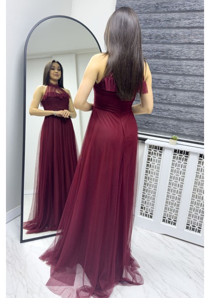 - Kadın Drapeli Kolsuz Tül Abiye Elbise Kırmızı, Zümrüt Yeşil, Saks Mavi, Mor, Bebe Mavi, Beyaz, Siyah, Bordo modelleri