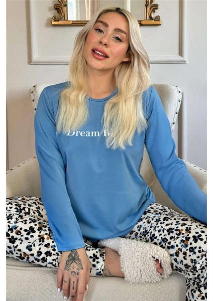 Dream Big Desenli Bambu Uzun Kol Kadın Pijama Takımı