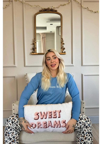 Dream Big Desenli Bambu Uzun Kol Kadın Pijama Takımı modelleri