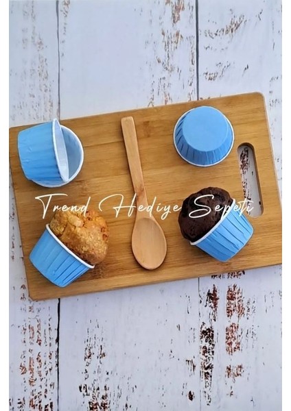 50'li Soft Pastel Mavi Muffin, Cupcake Kalıbı, Airfryer Uyumlu