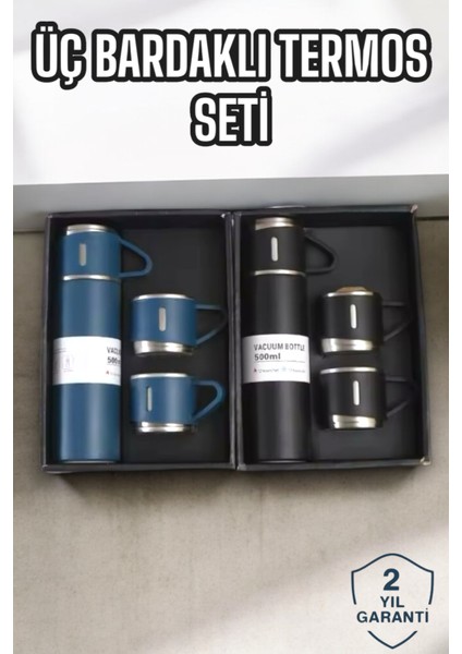 Şık ve Dayanıklı 3 Bardaklı Termos Seti Uzun Süre Isı Koruma Özellikli