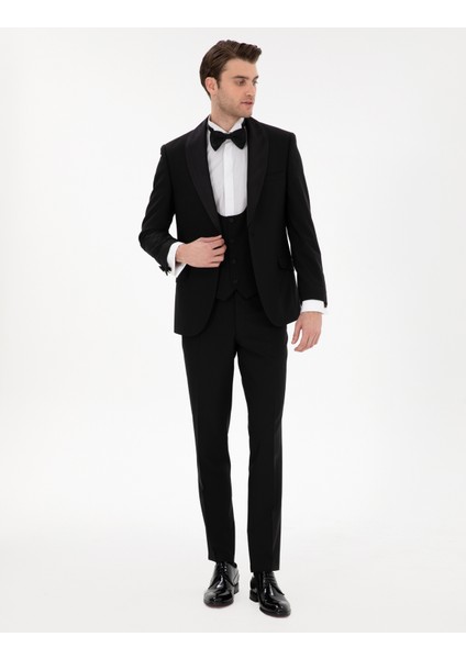 Erkek Siyah Ex. Slim Fit Yelekli Smokin 50306221-VR046