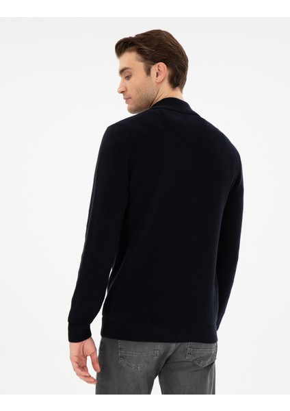 Erkek Lacivert Slim Fit Fermuarlı Dik Yaka Kazak 50297123-VR033 indirimleri