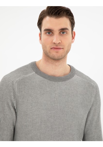 Erkek Açık Gri Melanj Slim Fit Bisiklet Yaka Triko Kazak 50297117-VR091 fiyatları