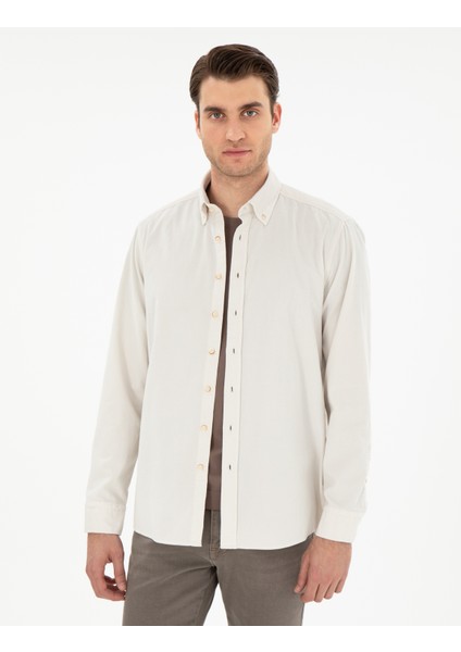 Erkek Vizon Regular Fit Uzun Kollu Gömlek 50292347-VR052