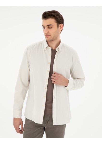Erkek Vizon Regular Fit Uzun Kollu Gömlek 50292347-VR052