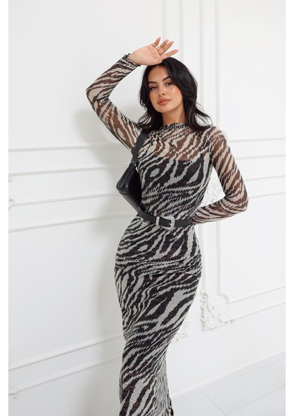 Zebra Desen Simli Astarlıtül Elbise