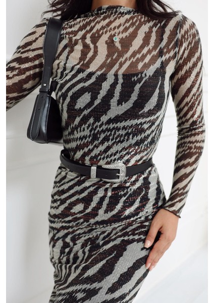 Zebra Desen Simli Astarlıtül Elbise