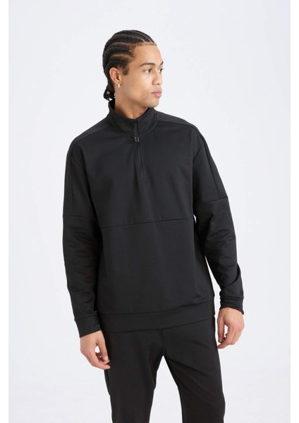 DeFacto Fit Standart Fit Dik Yaka Fermuarlı Skuba Dalgıç Kumaş Sporcu Sweatshirt D7305AX25SP indirimleri
