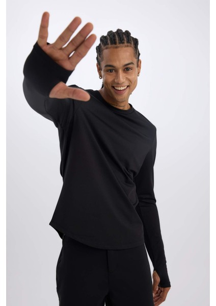 Fit Slim Fit Dar Kesim Bisiklet Yaka Sporcu Uzun Kollu Tişört A3961AX24WN