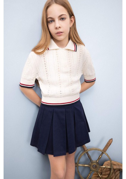 Kız Çocuk Cropped Fit Polo Yaka Kazak E0364A825SP