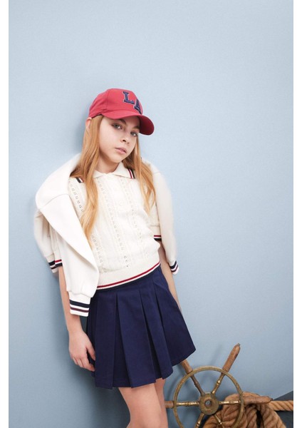Kız Çocuk Cropped Fit Polo Yaka Kazak E0364A825SP