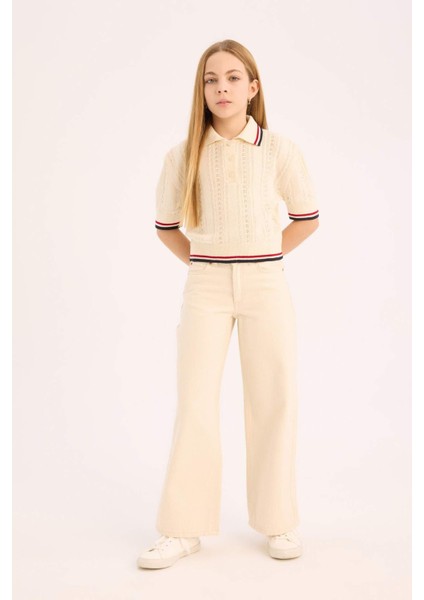 Kız Çocuk Cropped Fit Polo Yaka Kazak E0364A825SP