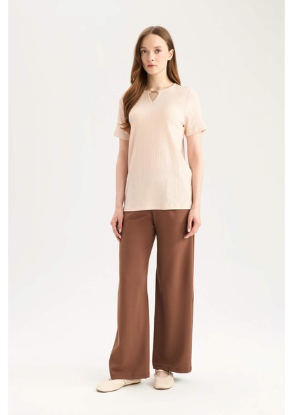 Regular Fit Cepli Krep Geniş Paça Palazzo Pantolon E5759AX25SP