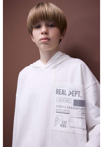 Erkek Çocuk Oversize Geniş Kalıp Kapüşonlu Baskılı Sweatshirt