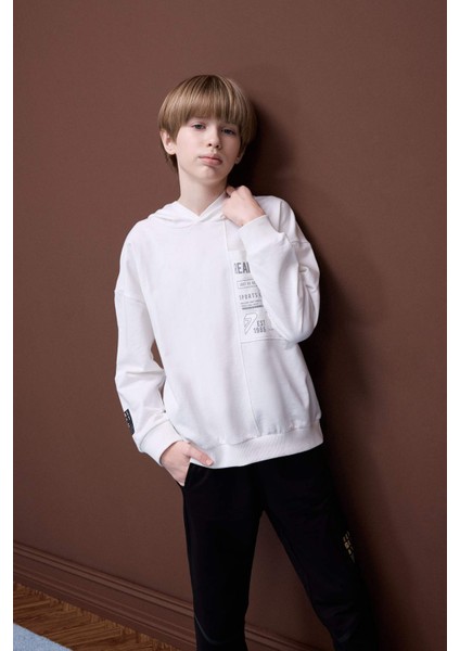 Erkek Çocuk Oversize Geniş Kalıp Kapüşonlu Baskılı Sweatshirt fiyatları