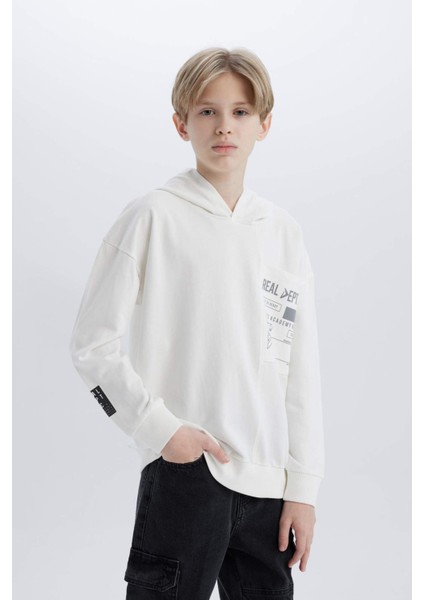 Erkek Çocuk Oversize Geniş Kalıp Kapüşonlu Baskılı Sweatshirt modelleri