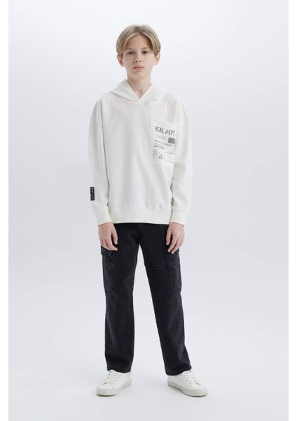 Erkek Çocuk Oversize Geniş Kalıp Kapüşonlu Baskılı Sweatshirt fırsatları